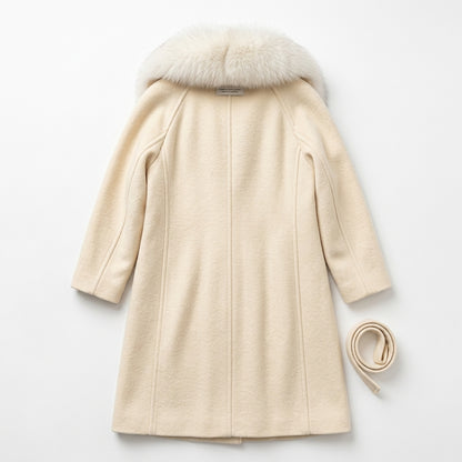 Vintage Windermere Cream Wool A-Line Coat with Detachable Fox Fur Collar