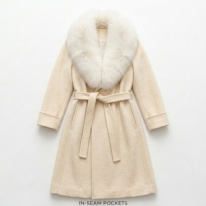 Vintage Windermere Cream Wool A-Line Coat with Detachable Fox Fur Collar