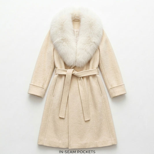 Vintage Windermere Cream Wool A-Line Coat with Detachable Fox Fur Collar