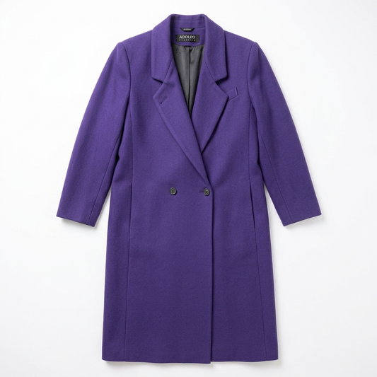 Vintage Adolfo Classics Purple 100% Wool Double-Breasted Coat