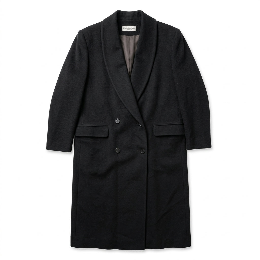 Authentic Vintage Christian Dior Double-Breasted 100% Lambswool Maxi Coat