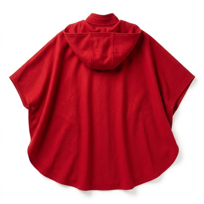 Vintage Red 100% Wool Cape with Detachable Hood and  Funnel Collar