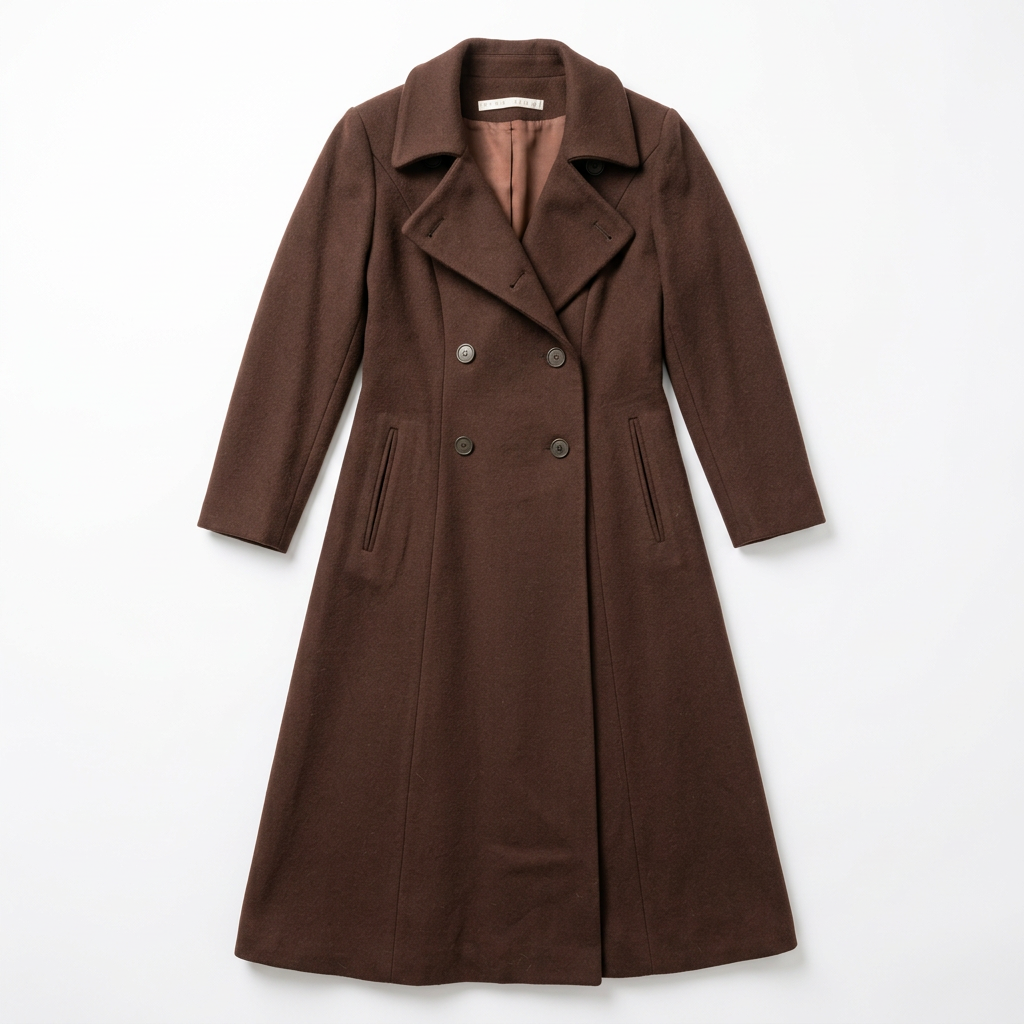 Perry Ellis 100% Merino Wool A-Line Princess Coat Chocolate Brown