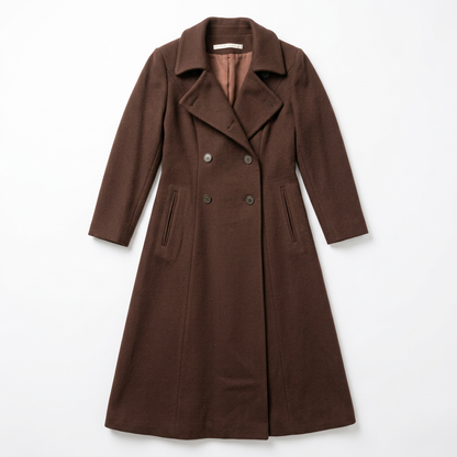 Perry Ellis 100% Merino Wool A-Line Princess Coat Chocolate Brown
