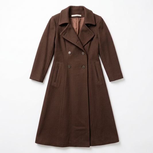 Perry Ellis 100% Merino Wool A-Line Princess Coat Chocolate Brown