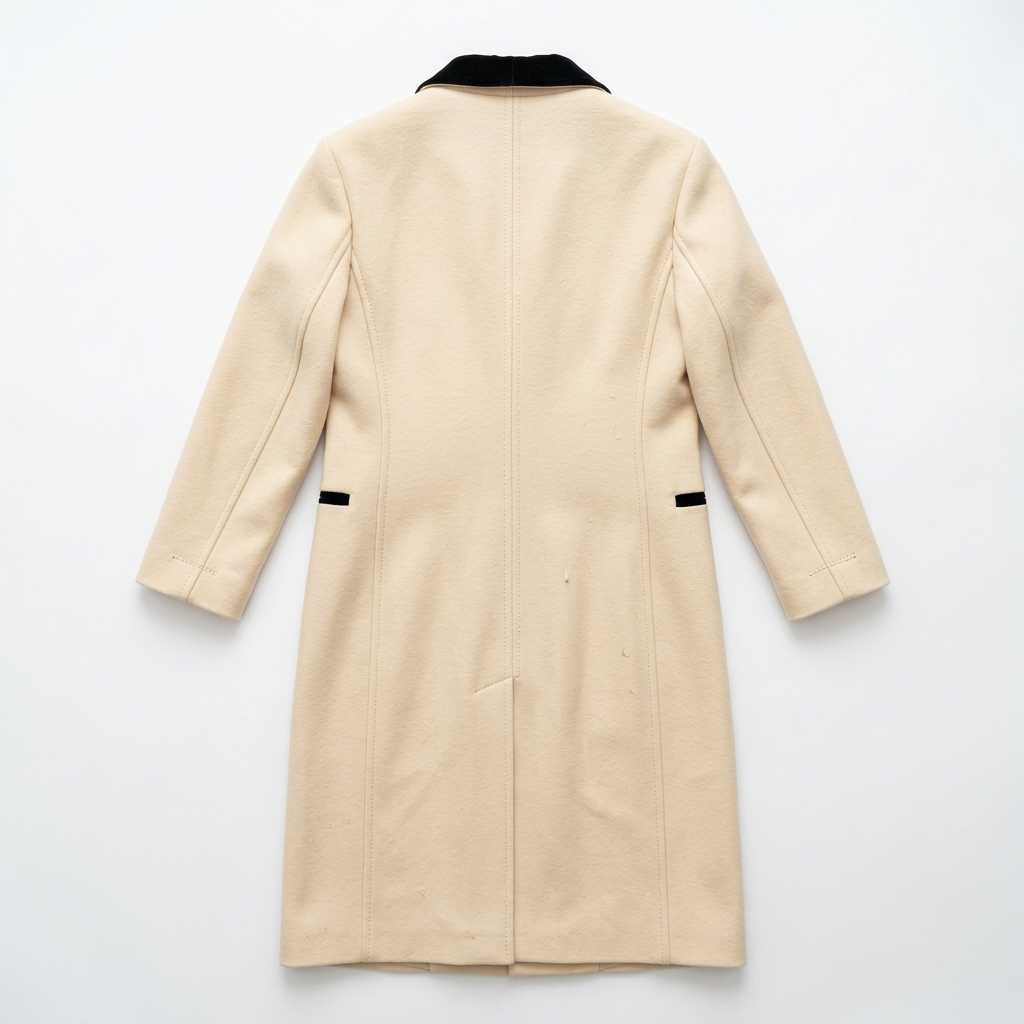 Vintage Cream Double-Breasted Wool Maxi Coat with Black Velvet Collar