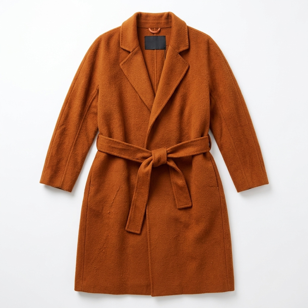 Burnt Orange Cashmere Wool Wrap Coat Double-Faced NWT