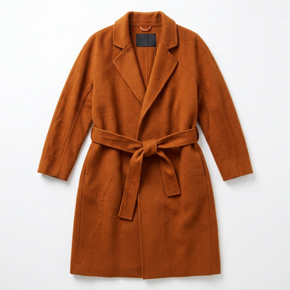 Burnt Orange Cashmere Wool Wrap Coat Double-Faced NWT