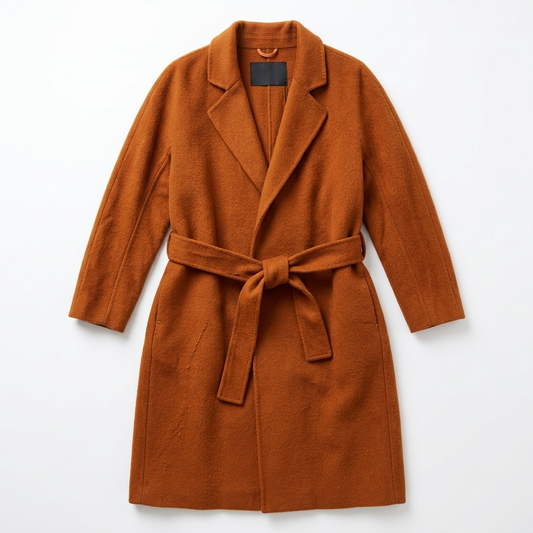 Burnt Orange Cashmere Wool Wrap Coat Double-Faced NWT