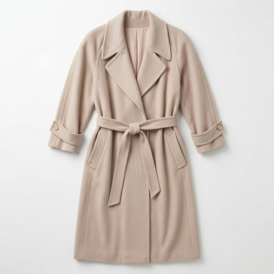 Neiman Marcus Regency 100% Cashmere Wrap Coat Beige