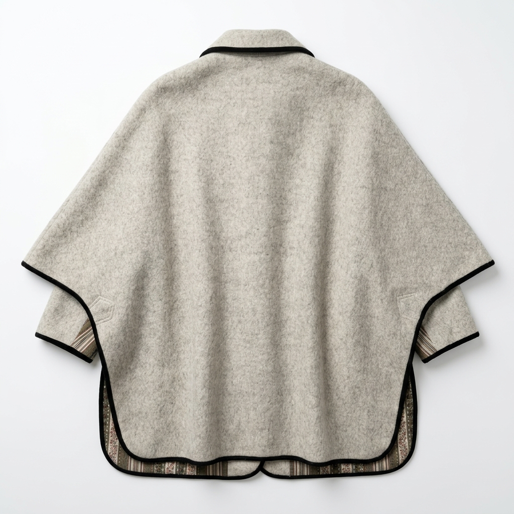 Vintage Austrian Loden Cape Stefan Krivanetz Wool Cape with Contrast Trim