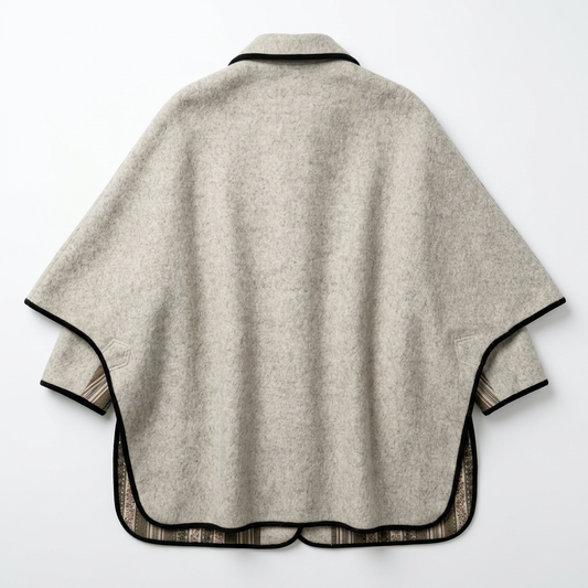 Vintage Austrian Loden Cape Stefan Krivanetz Wool Cape with Contrast Trim