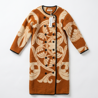 Carleen Upcycled Wool Blanket Coat Pumpkin & Cream