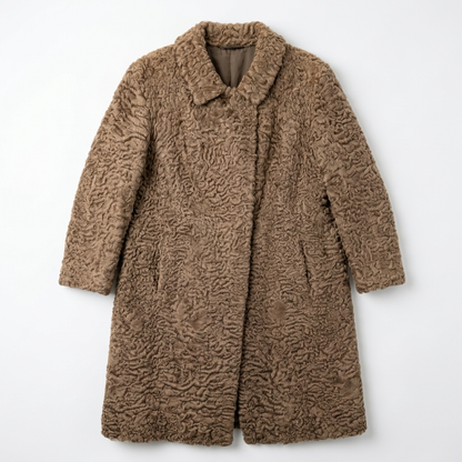Rare Vintage Persian Lamb Fur Coat Beige Mid-Length Petite Fit