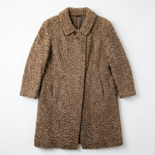 Rare Vintage Persian Lamb Fur Coat Beige Mid-Length Petite Fit