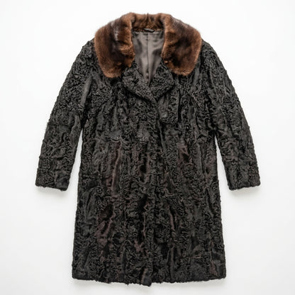 Vintage Persian Lamb Fur Coat with Brown Mink Collar