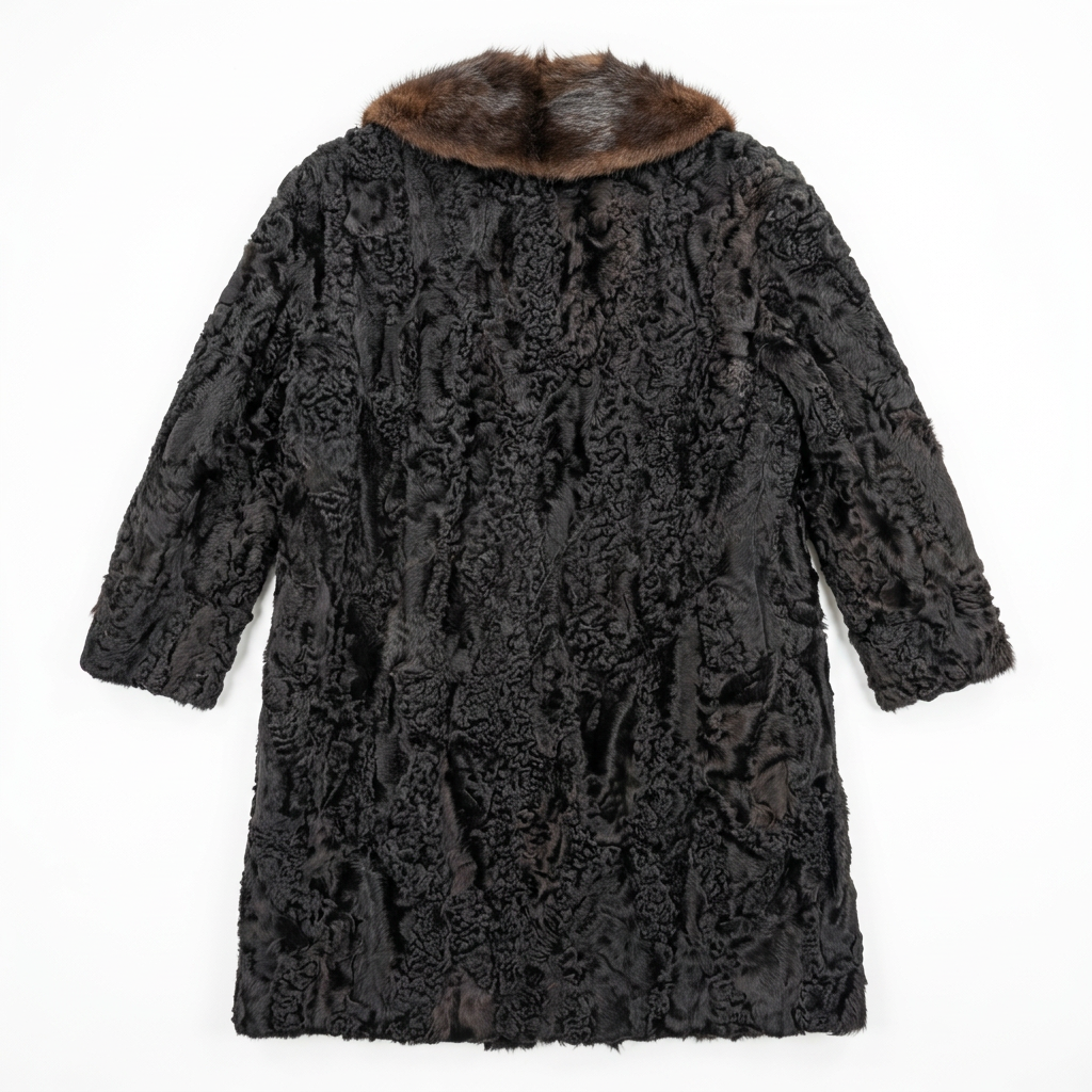 Vintage Persian Lamb Fur Coat with Brown Mink Collar