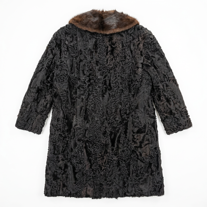 Vintage Persian Lamb Fur Coat with Brown Mink Collar