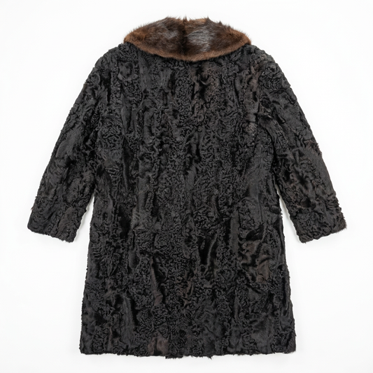 Vintage Persian Lamb Fur Coat with Brown Mink Collar