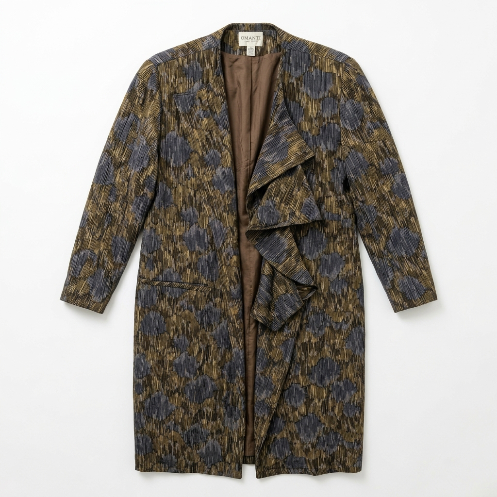 Vintage Omanti Wool Coat with Detachable Collar Olive Multi-Tone