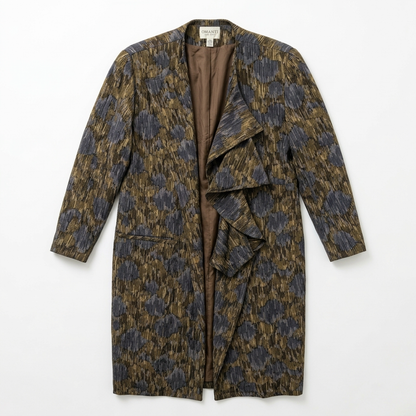 Vintage Omanti Wool Coat with Detachable Collar Olive Multi-Tone