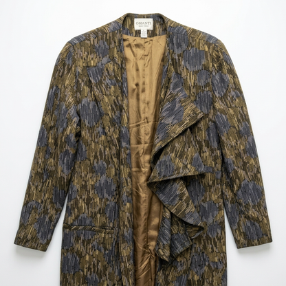Vintage Omanti Wool Coat with Detachable Collar Olive Multi-Tone
