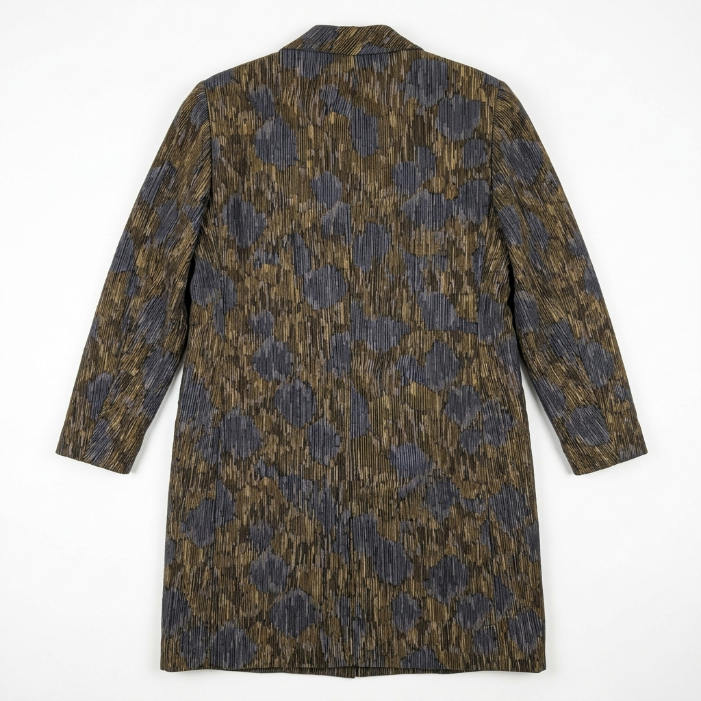 Vintage Omanti Wool Coat with Detachable Collar Olive Multi-Tone