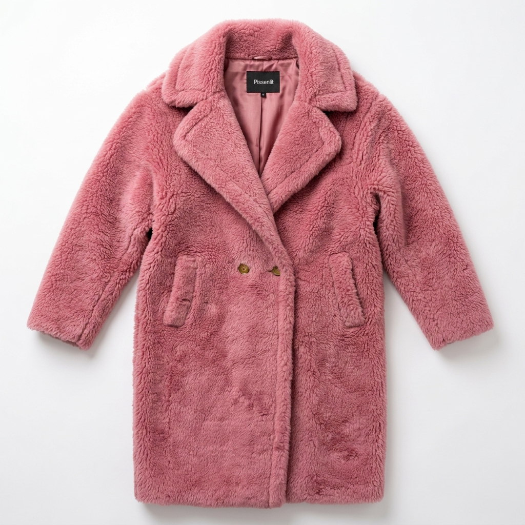 Raspberry Pink Oversized Teddy Coat Organic Wool Full-Length NWT
