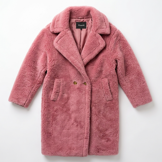 Raspberry Pink Oversized Teddy Coat Organic Wool Full-Length NWT