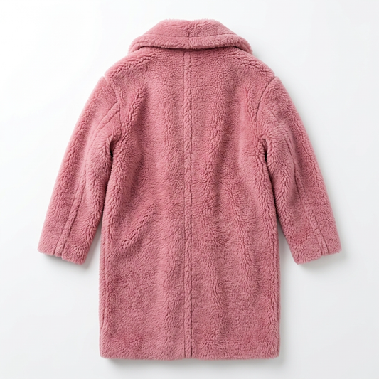 Raspberry Pink Oversized Teddy Coat Organic Wool Full-Length NWT
