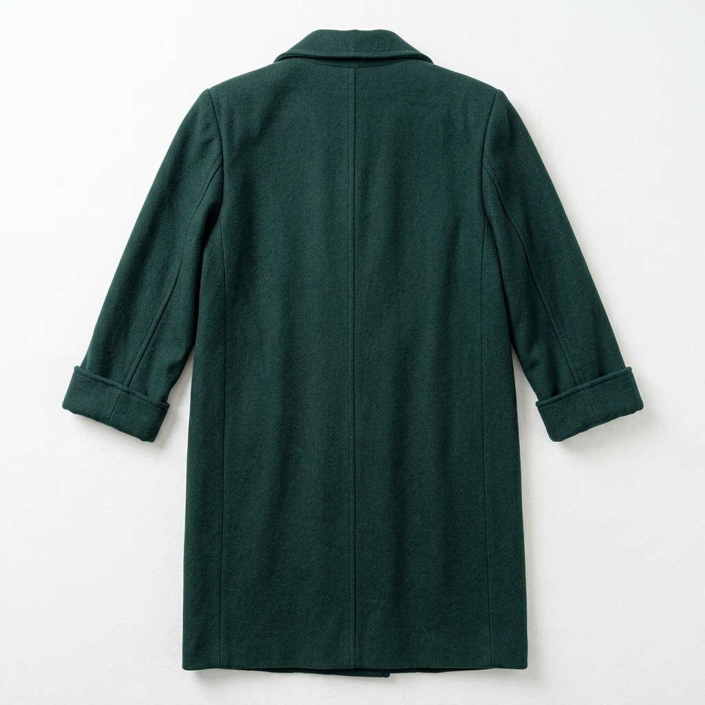Vintage Forest Green Wool Full-Length Double-Breasted Coat Plus Size