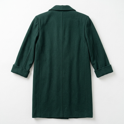 Vintage Forest Green Wool Full-Length Double-Breasted Coat Plus Size