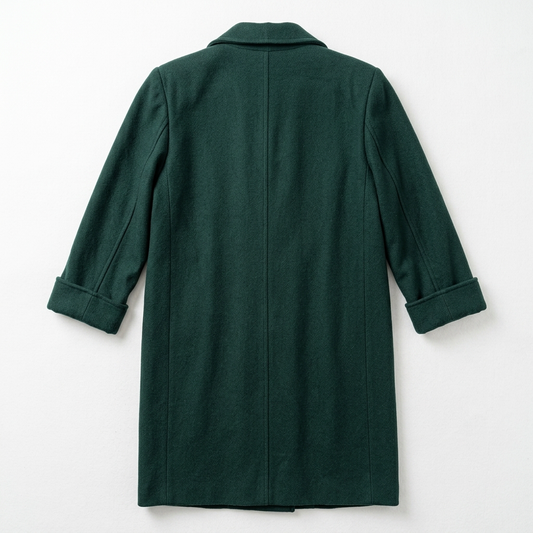Vintage Forest Green Wool Full-Length Double-Breasted Coat Plus Size