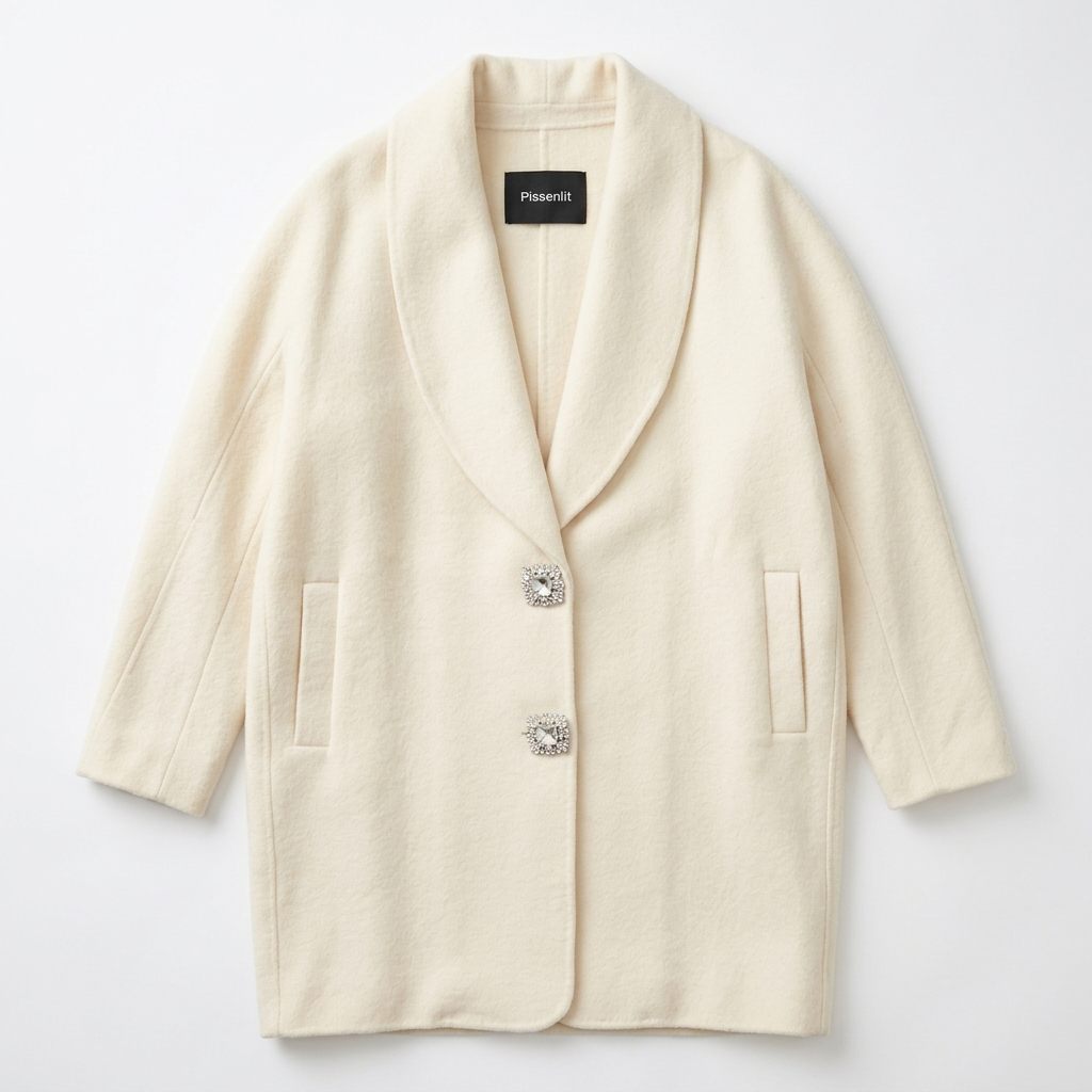 Ivory Merino Wool Cashmere Walking Coat with Crystal Buttons NWT