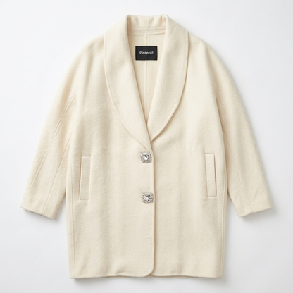 Ivory Merino Wool Cashmere Walking Coat with Crystal Buttons NWT