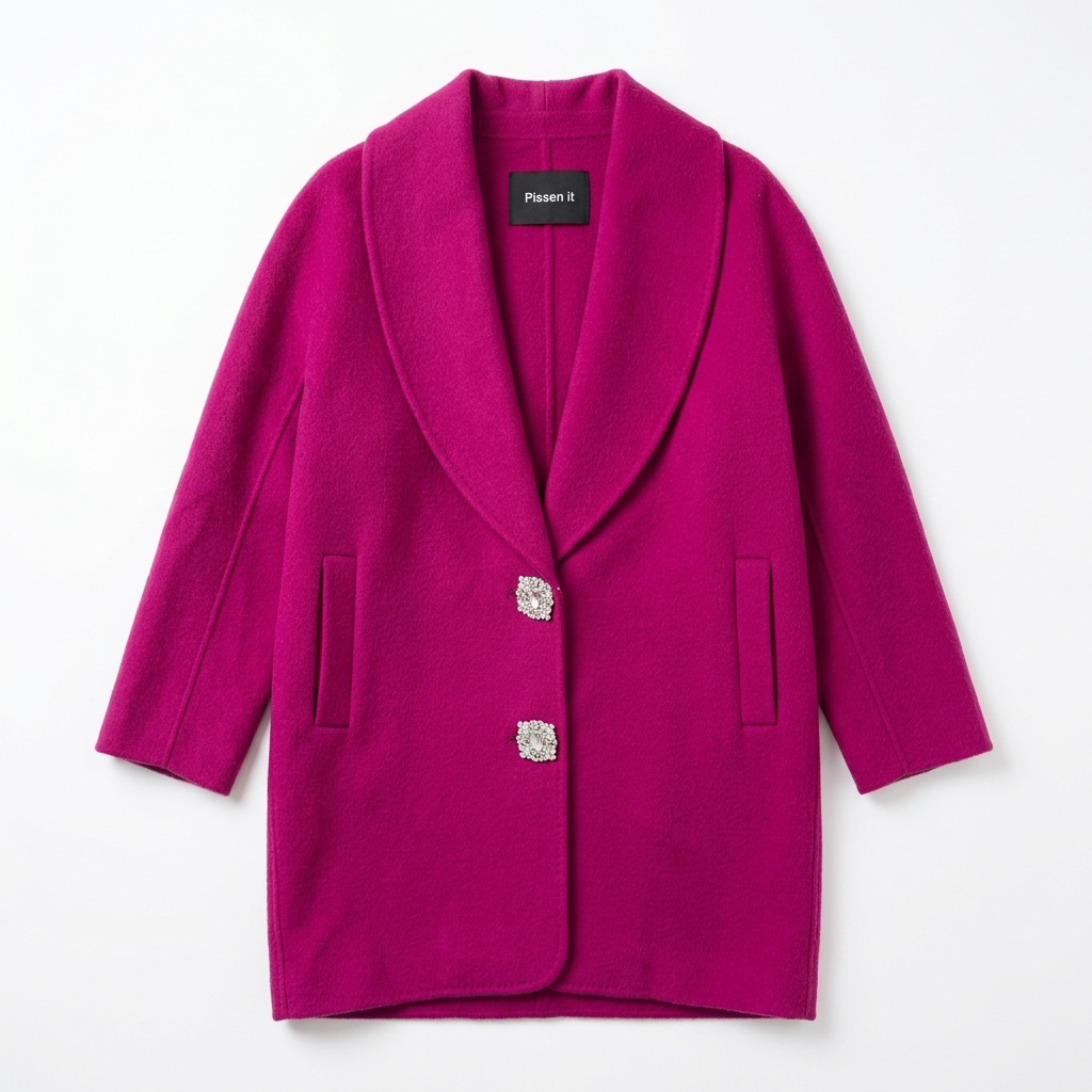 Magenta Merino Wool Cashmere Walking Coat with Crystal Buttons NWT