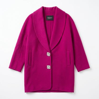 Magenta Merino Wool Cashmere Walking Coat with Crystal Buttons NWT