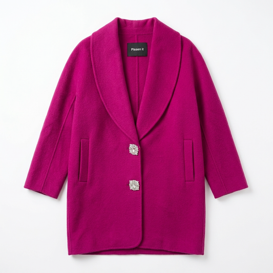 Magenta Merino Wool Cashmere Walking Coat with Crystal Buttons NWT