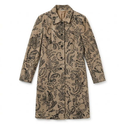 Tan Suede Leather Jacket with Black Floral Appliqué