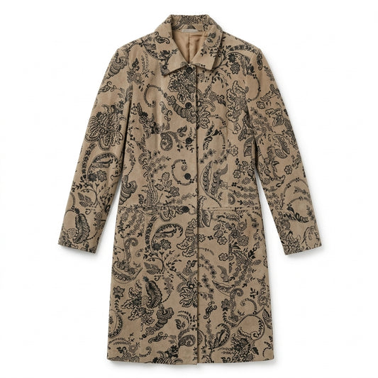 Tan Suede Leather Jacket with Black Floral Appliqué