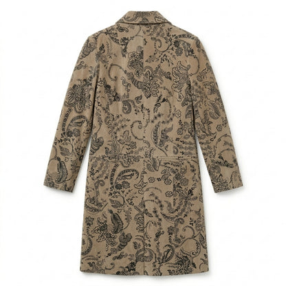 Tan Suede Leather Jacket with Black Floral Appliqué