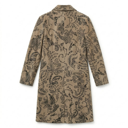 Tan Suede Leather Jacket with Black Floral Appliqué