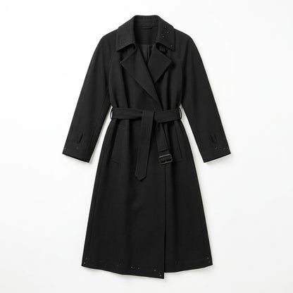 Vintage Black Wool Trench Coat with Austrian Crystal Details