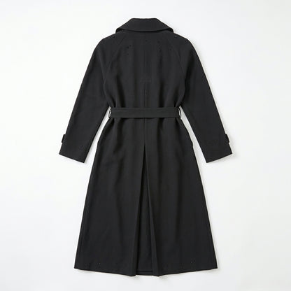 Vintage Black Wool Trench Coat with Austrian Crystal Details