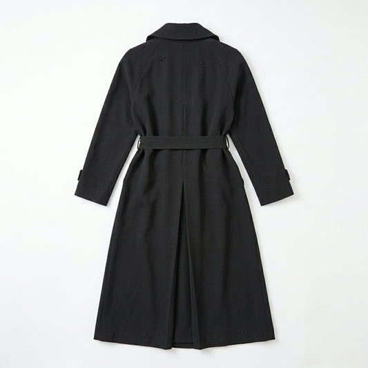 Vintage Black Wool Trench Coat with Austrian Crystal Details