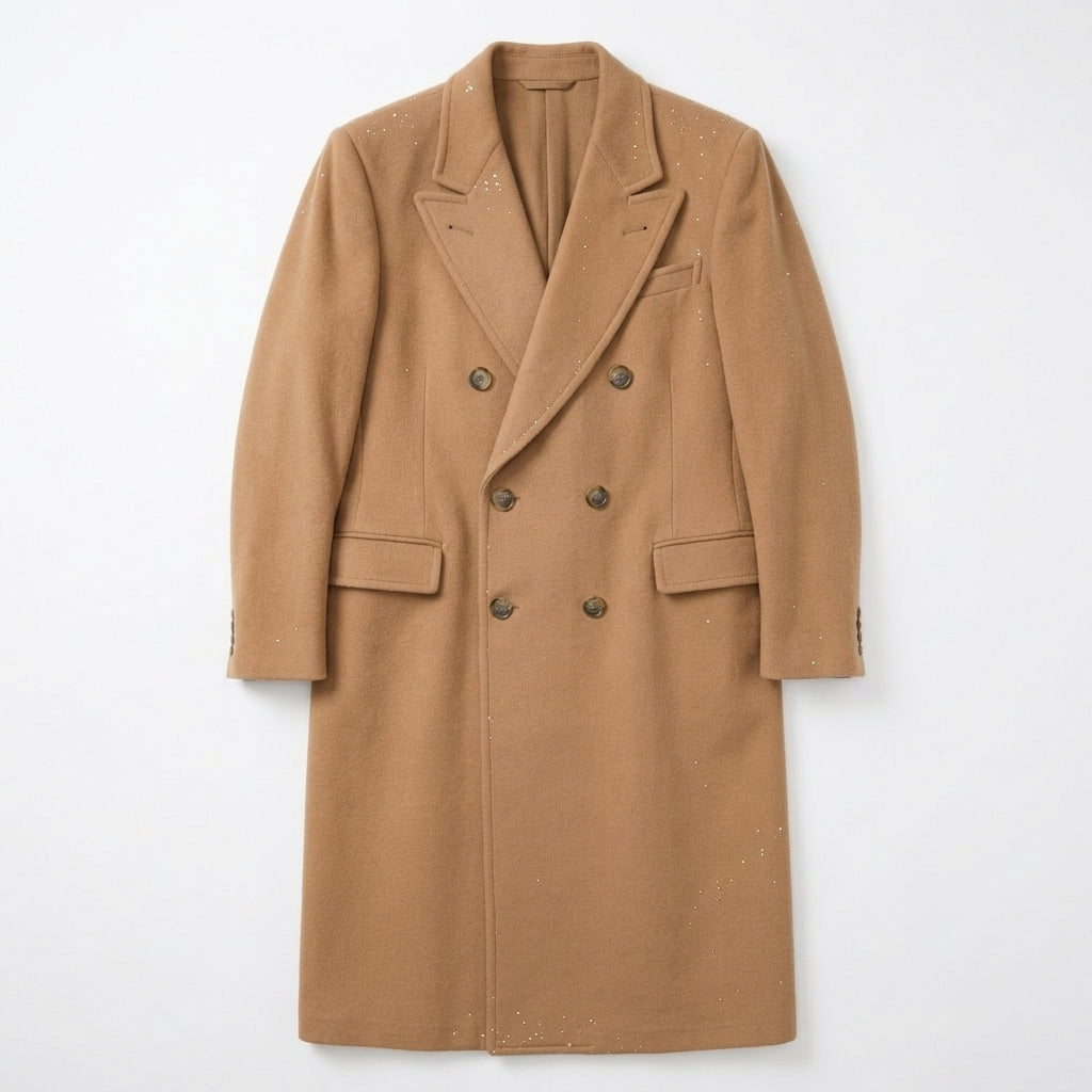 Tempo Europe by London Fog Camel Wool Coat with Austrian Crystal Embellishment