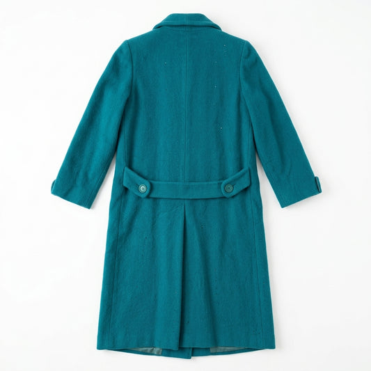 Vintage Teal Wool Double-Breasted Coat with Austrian Crystal Detail