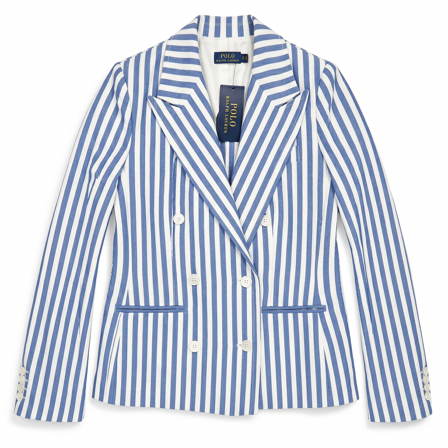 NWT Cotton Blue & White Striped Double-Breasted Blazer Polo Ralph Lauren | XS