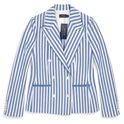 NWT Cotton Blue & White Striped Double-Breasted Blazer Polo Ralph Lauren | XS
