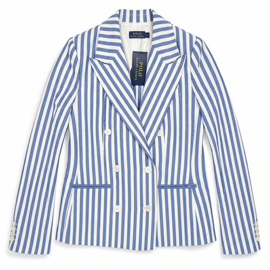NWT Cotton Blue & White Striped Double-Breasted Blazer Polo Ralph Lauren | XS